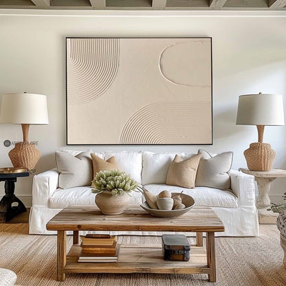 Elegant Beige Minimalist Abstract Oil Painting for Modern Home Decor
