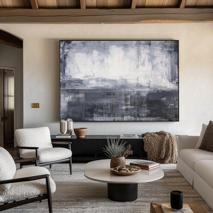 Contemporary Grey and White Abstract Oil Painting for Modern Art Lovers