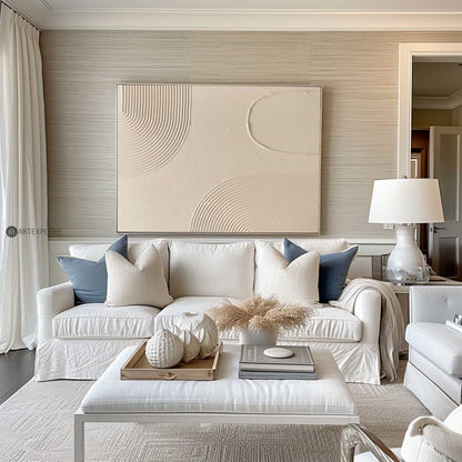 Elegant Beige Minimalist Abstract Oil Painting for Modern Home Decor