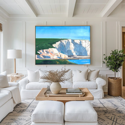 Coastal Bliss: Exquisite Oil Painting of Serene Cliffs and Tranquil Waters