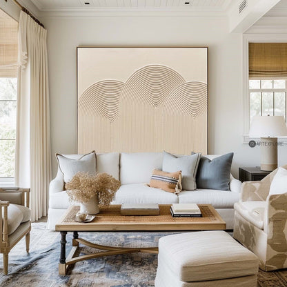 Elegant Beige Minimalist Abstract Oil Painting for Modern Interiors