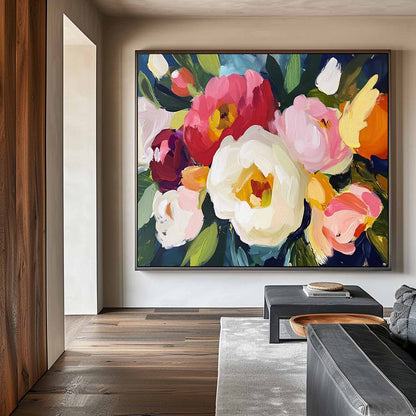 Vibrant Floral Oil Painting: Bold Colors and Modern Abstract Art for Home Decor