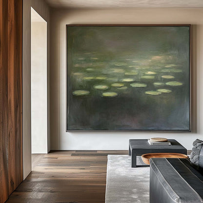Serene Modern Abstract Oil Painting of Tranquil Water Lilies
