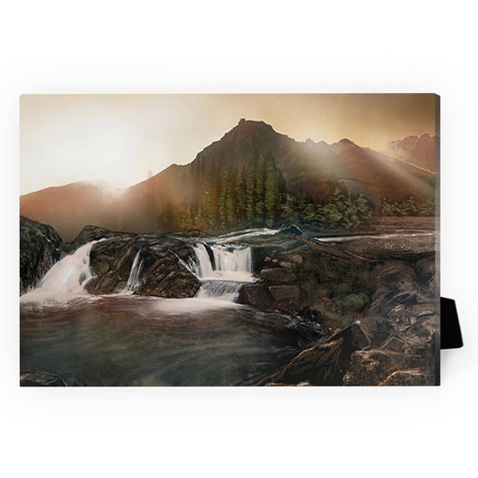 Serene Rocky Hills with Waterfall - Captivating Oil Painting for Home Decor