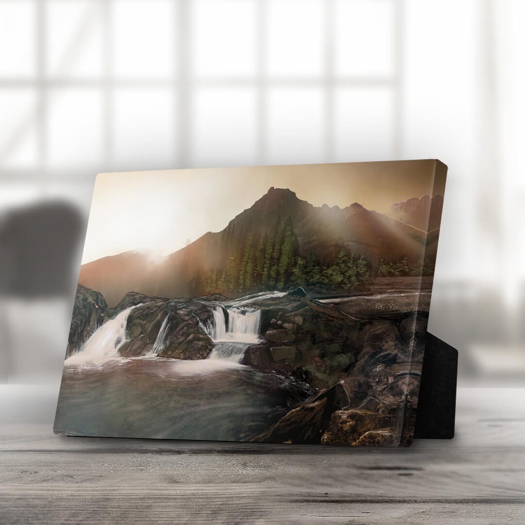 Serene Rocky Hills with Waterfall - Captivating Oil Painting for Home Decor