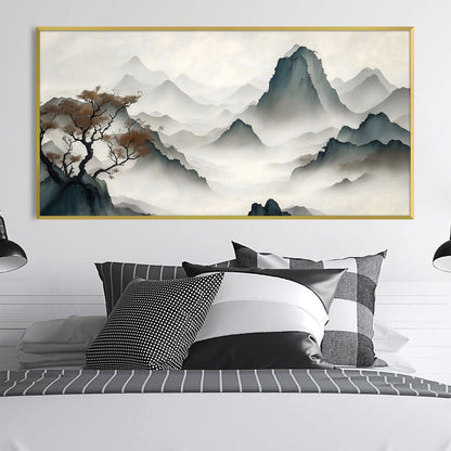 Serene Mountain Landscape Oil Painting for Tranquil Home Decor