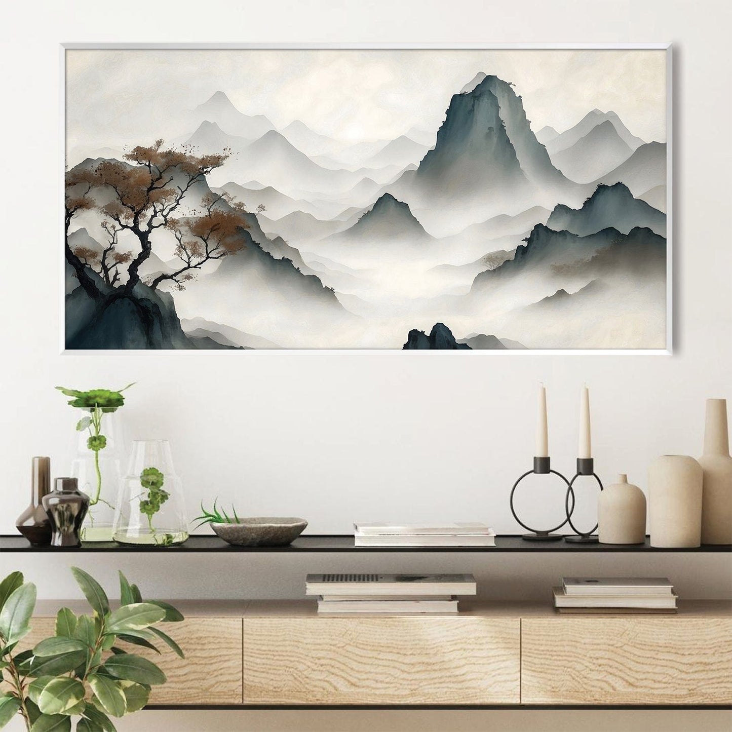 Serene Mountain Landscape Oil Painting for Tranquil Home Decor