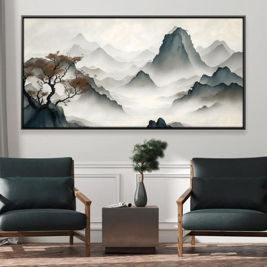 Serene Mountain Landscape Oil Painting for Tranquil Home Decor