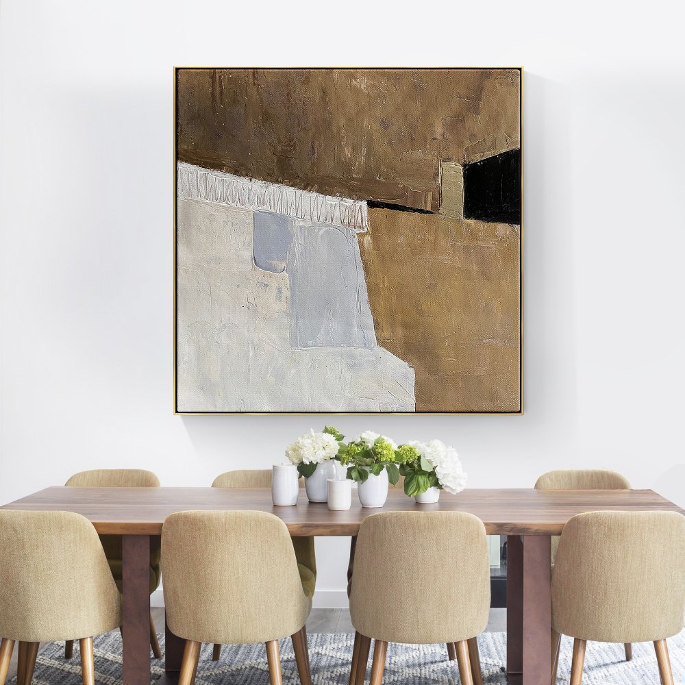 Abstract Oil Painting of Serene Indoor Spaces for Modern Home Decor