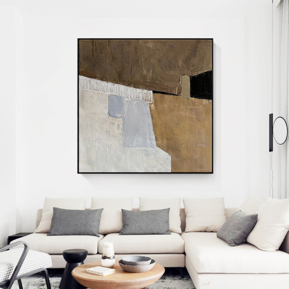 Abstract Oil Painting of Serene Indoor Spaces for Modern Home Decor