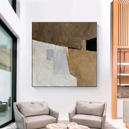 Abstract Oil Painting of Serene Indoor Spaces for Modern Home Decor