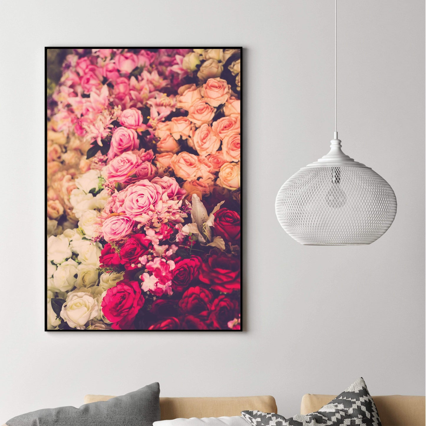 Vibrant Floral Oil Painting of a Beautiful Rose Bouquet for Elegant Home Decor