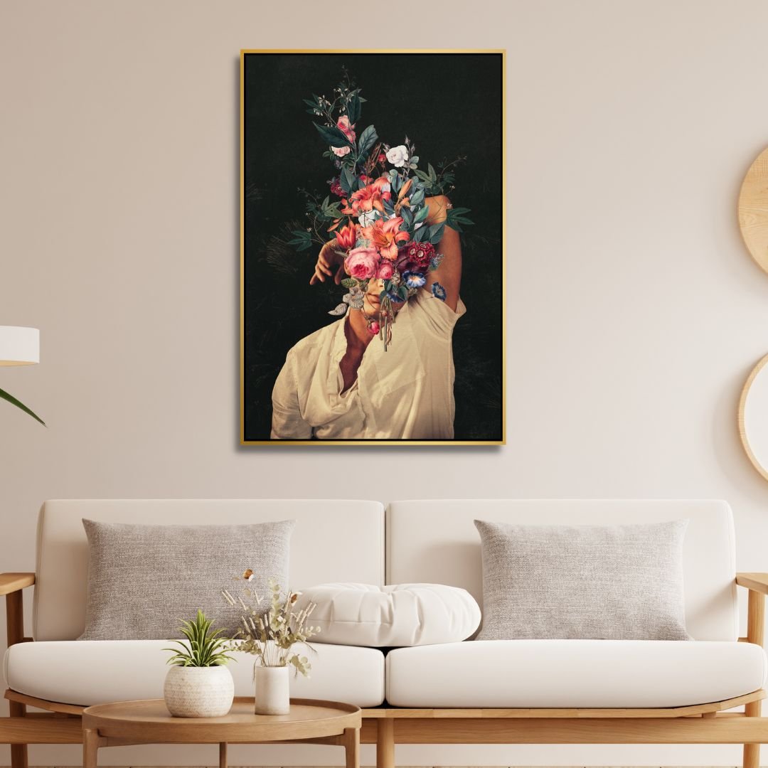 Vibrant Floral Portrait Art - Emotional Roses in Blooming Embrace
