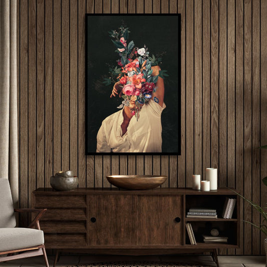 Vibrant Floral Portrait Art - Emotional Roses in Blooming Embrace