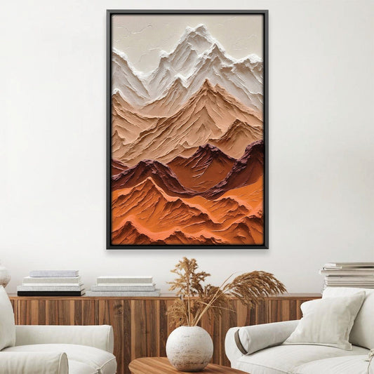 Majestic Mountain Landscape Oil Painting in Warm Earth Tones