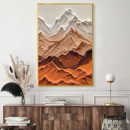 Majestic Mountain Landscape Oil Painting in Warm Earth Tones