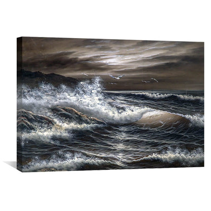 Energizing Ocean Waves: Dramatic Seascape Oil Painting for Coastal Home Decor