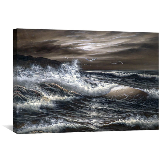 Energizing Ocean Waves: Dramatic Seascape Oil Painting for Coastal Home Decor