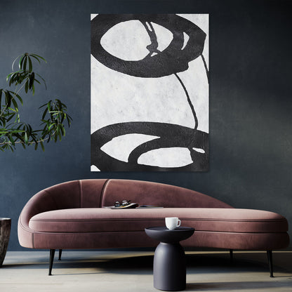 Abstract Black and White Circles Oil Painting for Modern Home Decor