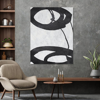 Abstract Black and White Circles Oil Painting for Modern Home Decor