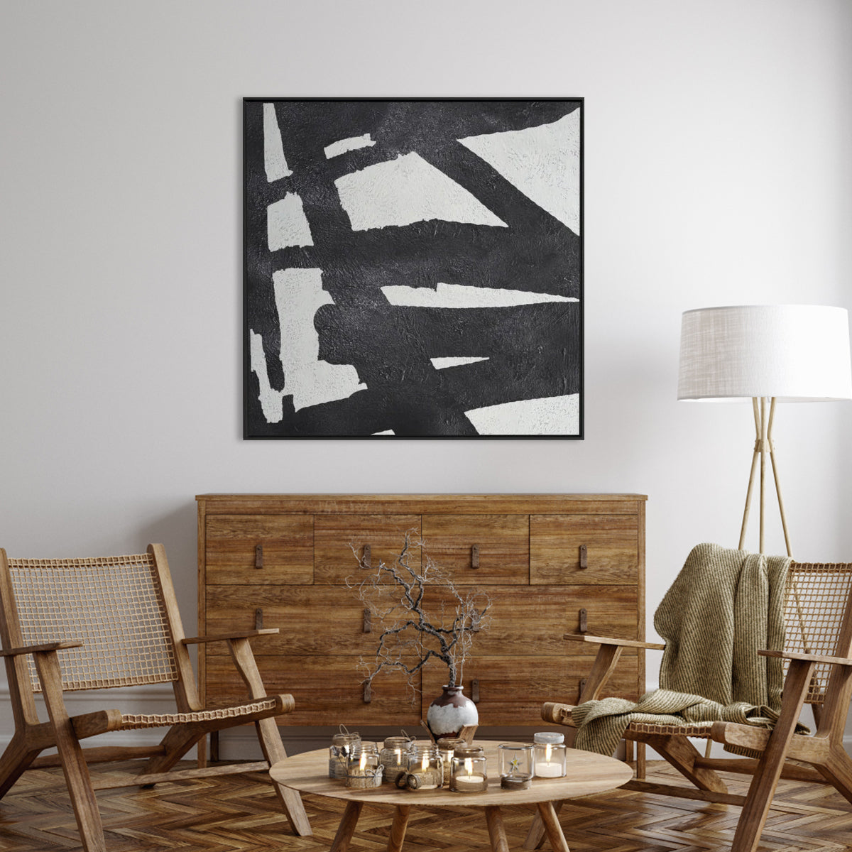 Abstract Black and White Oil Painting for Modern Home Decor