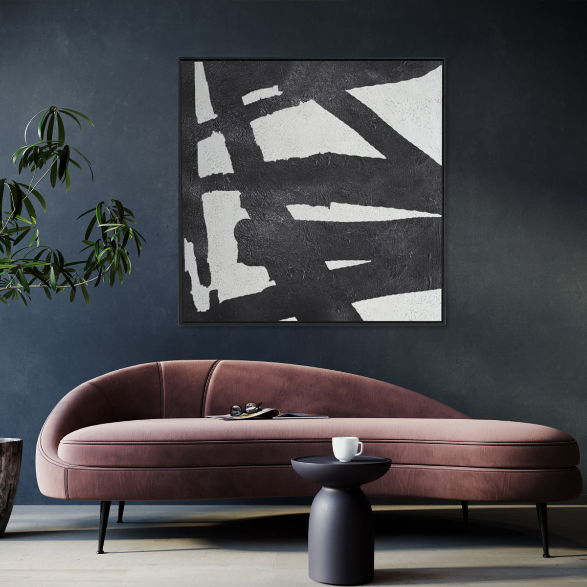 Abstract Black and White Oil Painting for Modern Home Decor