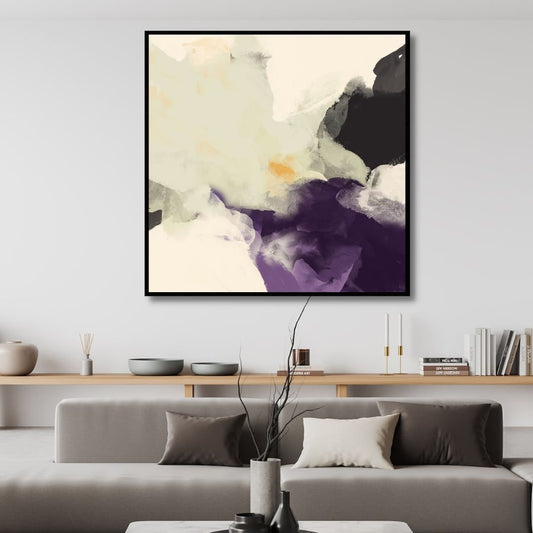 Minimalist Purple and Beige Abstract Oil Painting for Modern Home Decor