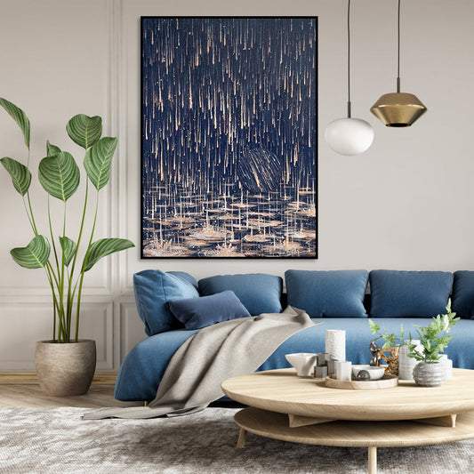 Serene Water Dance: Expressive Oil Painting of Raindrops and Lilies