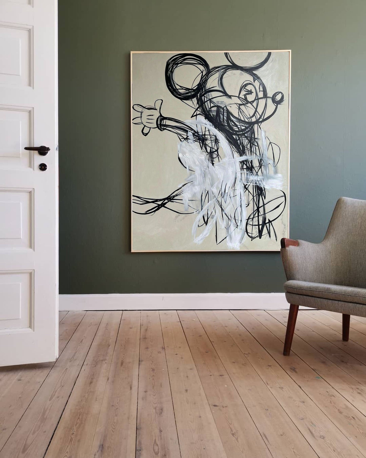 Whimsical Mickey Mouse Abstract Oil Painting in Bold Graffiti Style