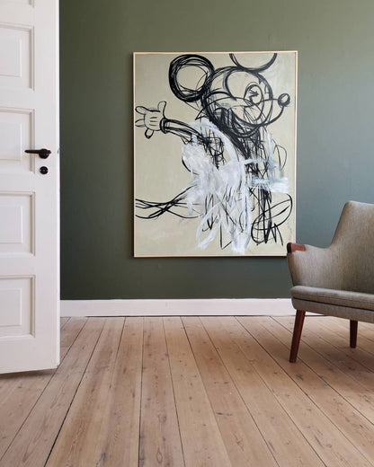 Whimsical Mickey Mouse Abstract Oil Painting in Bold Graffiti Style