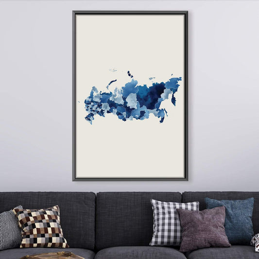 Stunning Blue Watercolor Map of Russia - Artful Canvas Decoration