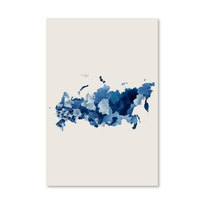 Stunning Blue Watercolor Map of Russia - Artful Canvas Decoration