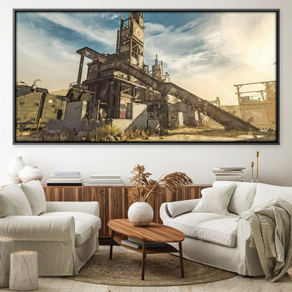 Rustic Industrial Landscape Oil Painting for Modern Home Decor