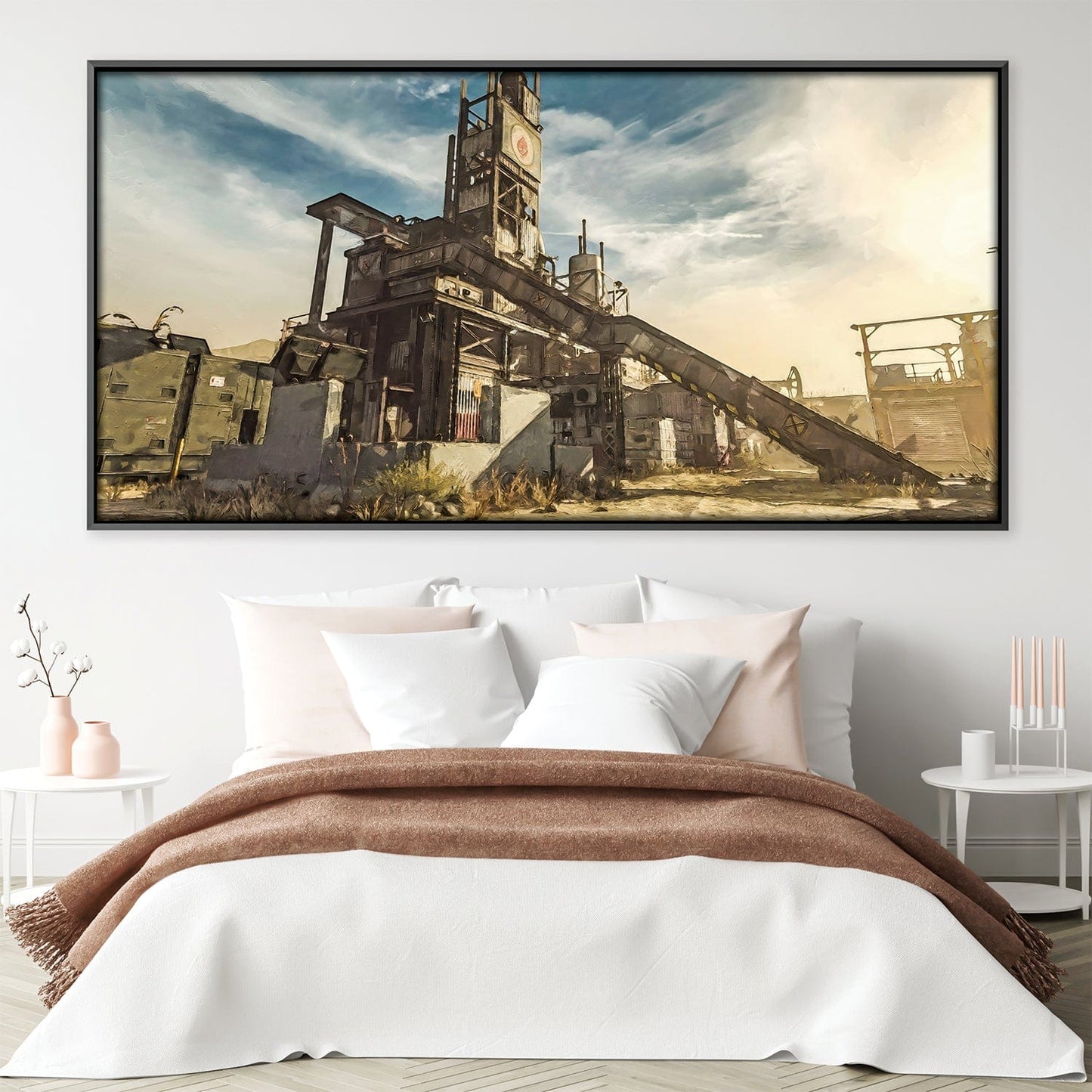 Rustic Industrial Landscape Oil Painting for Modern Home Decor