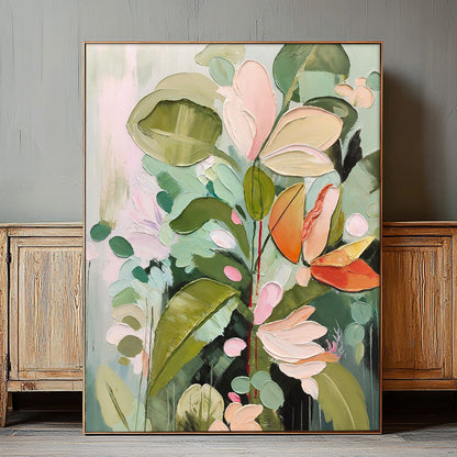 Vibrant Floral Oil Painting on Canvas - Contemporary Botanical Home Decor