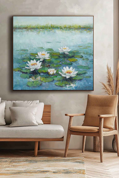Serene Water Lilies Oil Painting for Tranquil Home Decor