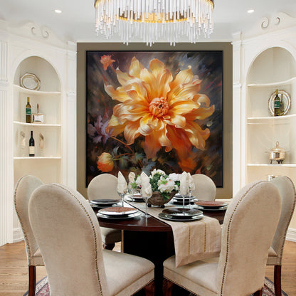 Golden Dahlia Floral Oil Painting for Home Decor and Art Collectors