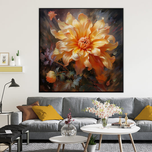 Golden Dahlia Floral Oil Painting for Home Decor and Art Collectors