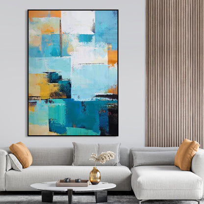 Vibrant Abstract Seascape Oil Painting in Turquoise and Orange Tones