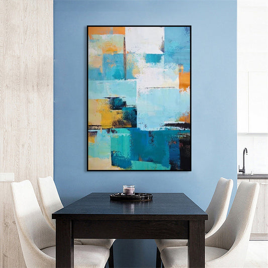 Vibrant Abstract Seascape Oil Painting in Turquoise and Orange Tones