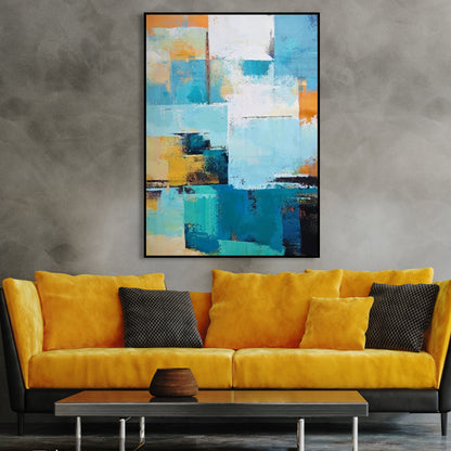 Vibrant Abstract Seascape Oil Painting in Turquoise and Orange Tones