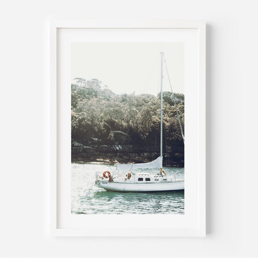 Tranquil Sailing Scene: Serene Oil Painting of a Boat on Calm Waters