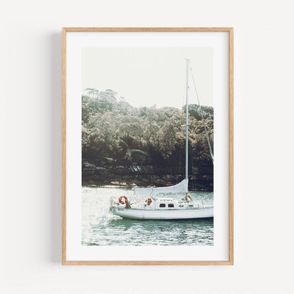 Tranquil Sailing Scene: Serene Oil Painting of a Boat on Calm Waters