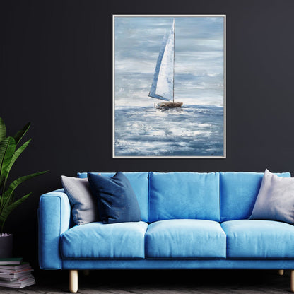Tranquil Sailing Scene: Serene Oil Painting of a Boat on Calm Waters