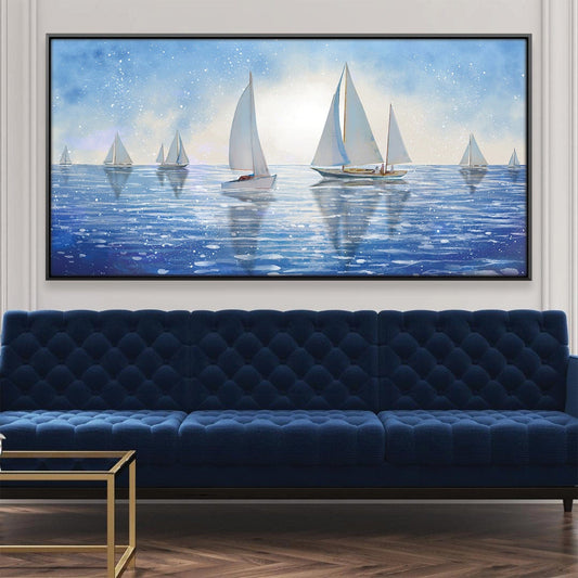 Tranquil Sailing Waters: Serene Oil Painting for Coastal Home Decor