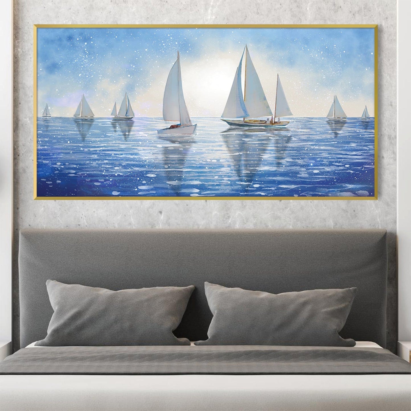 Tranquil Sailing Waters: Serene Oil Painting for Coastal Home Decor