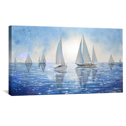 Tranquil Sailing Waters: Serene Oil Painting for Coastal Home Decor