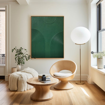 Elegant Green Minimalist Abstract Oil Painting for Modern Home Decor