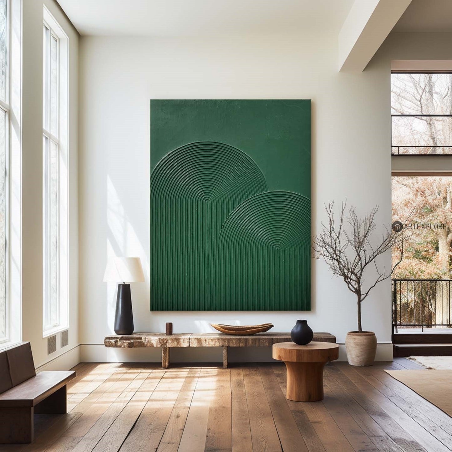 Serene Green Abstract Oil Painting for Modern Minimalist Home Decor
