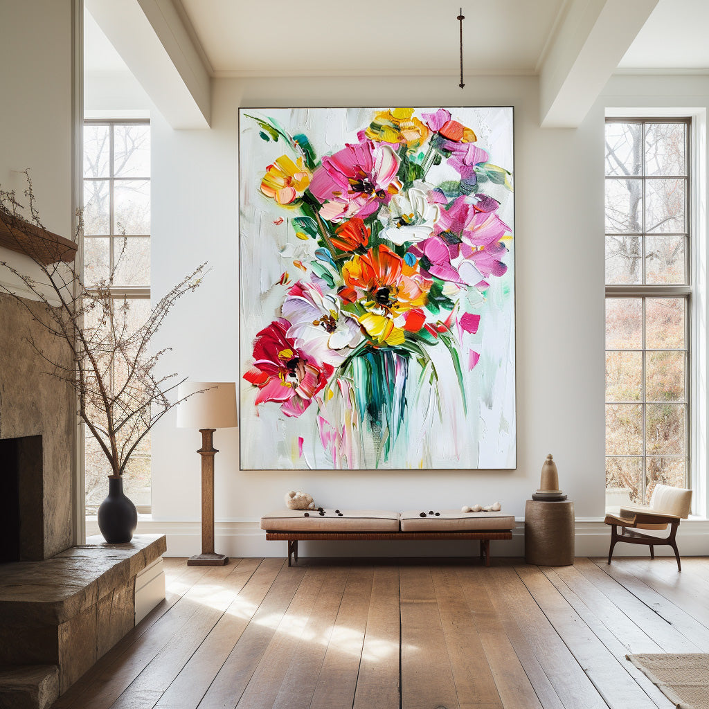 Vibrant Floral Abstract Oil Painting for Modern Home Decor